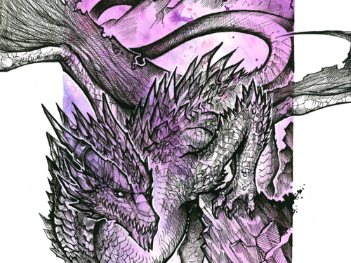 Purple Deep Crystal dragon standing on a cliff