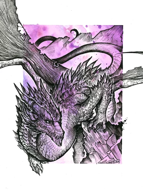 Purple Deep Crystal dragon standing on a cliff