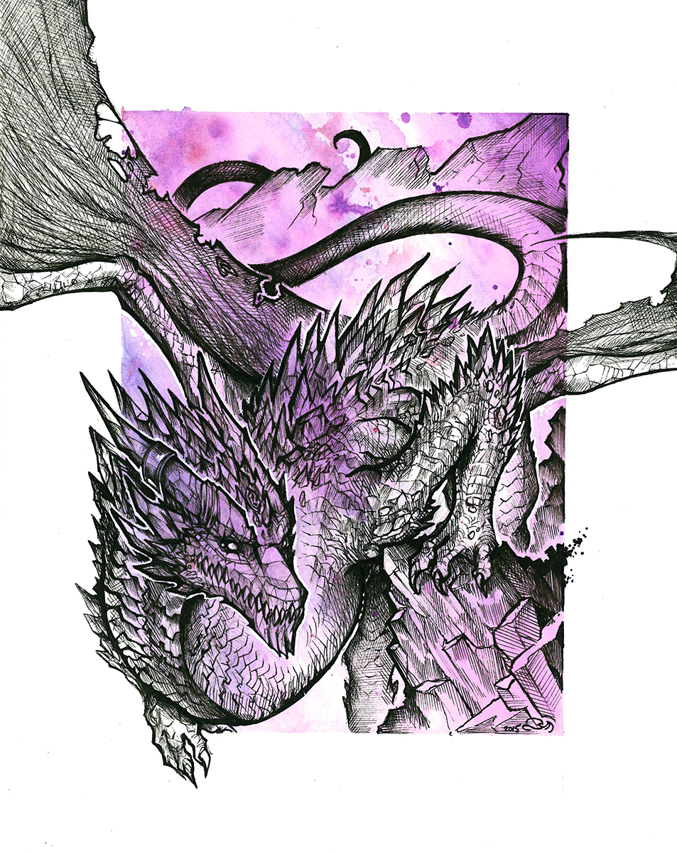 Purple Deep Crystal dragon standing on a cliff